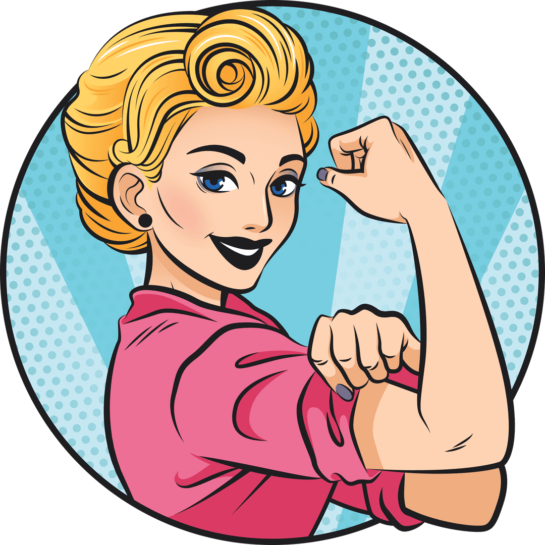 Empowered Woman Flexing Muscle Icon on Transparent Background