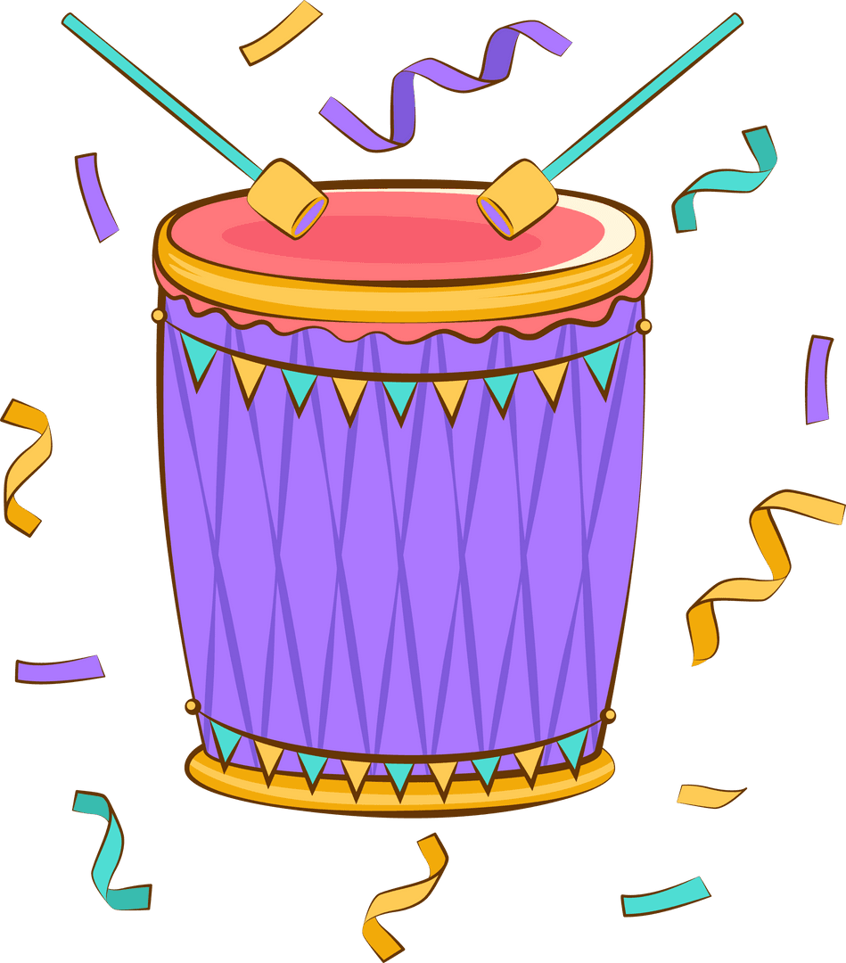 Vibrant Purple Drum with Pennants on Transparent Background