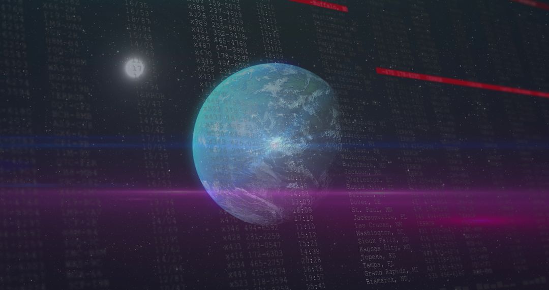 Digitally Animated Earth in Cosmic Space Filled with Data Streams