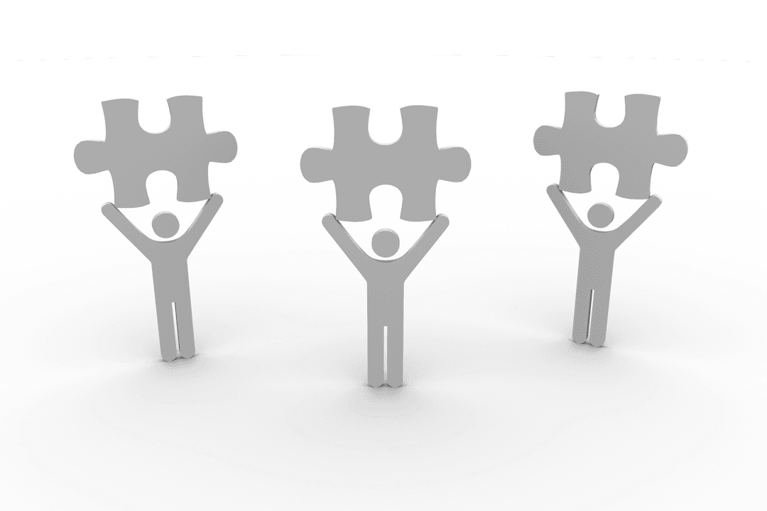 People Icons Holding Puzzle Pieces on Transparent Background for Teamwork Theme