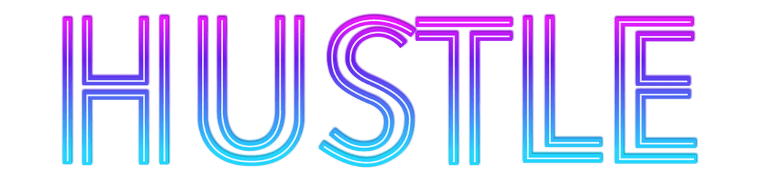 Energetic Neon HUSTLE Typography on Transparent Background