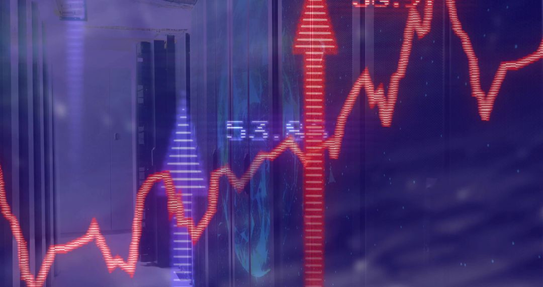 Digital Analytics with Financial Growth Arrow Over Server Racks