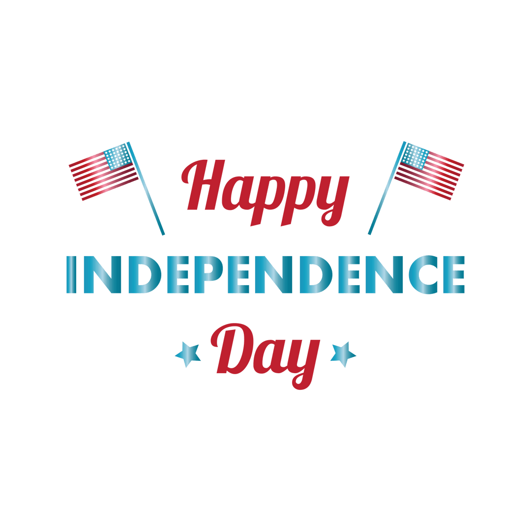 Happy Independence Day Text with American Flags on Transparent Background