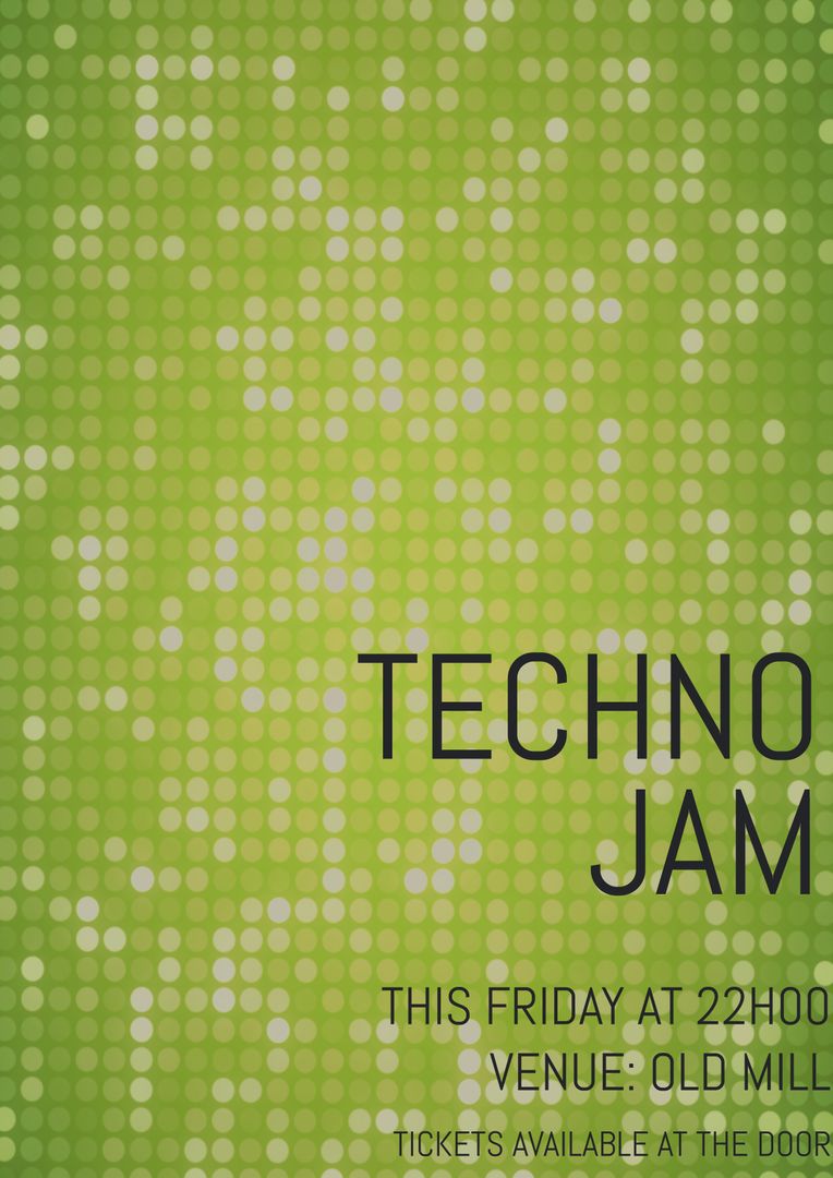 Vibrant Green Techno Jam Event Poster with Grid Pattern