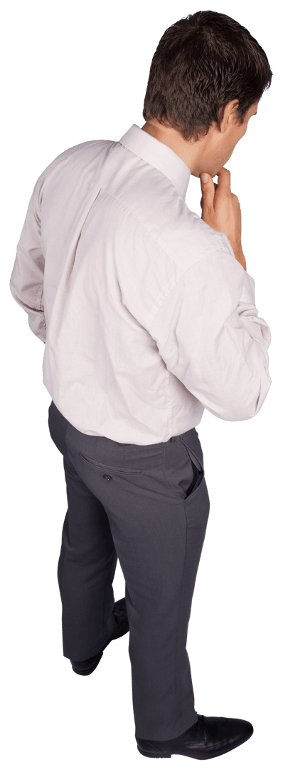 Transparent Background of Businessman Touching Chin in Thought