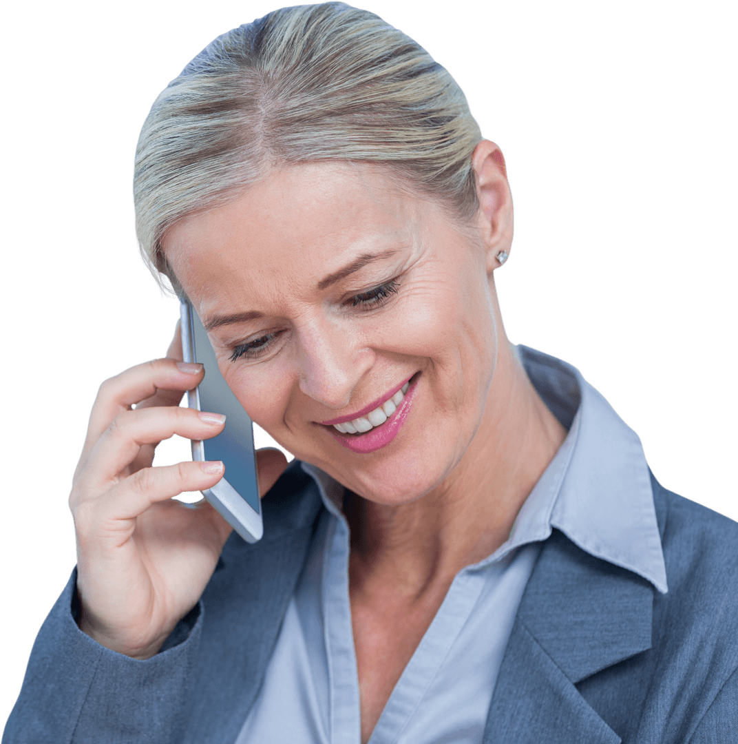 Mature Businesswoman Smiling on Phone Call Transparent Background