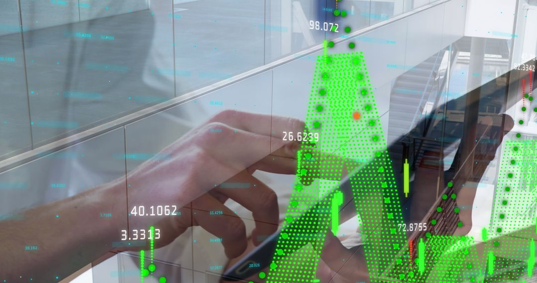 Analyzing Financial Data on Tablet in Modern Office Environment