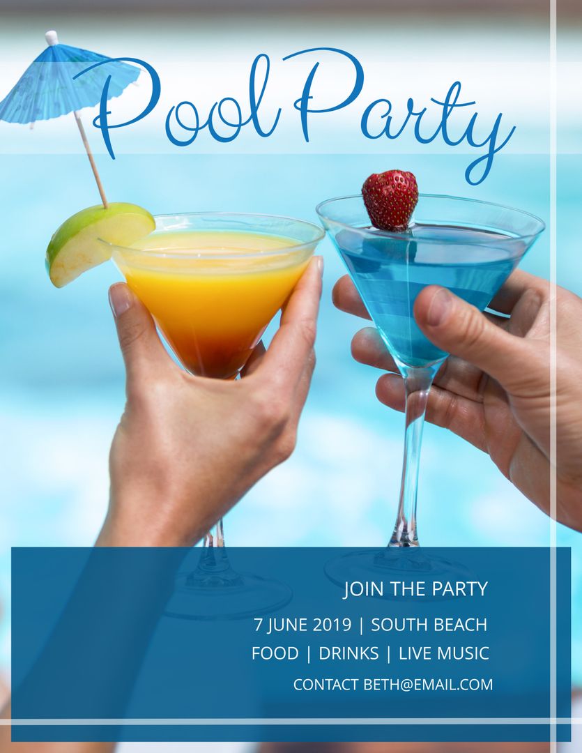 Summer Pool Party Invitation with Refreshing Cocktails