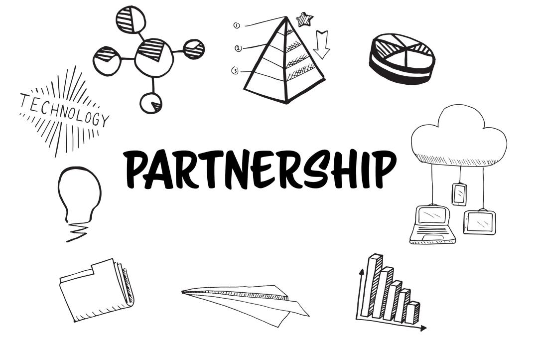 Transparent Icons Illustrating Technology and Partnership Concepts