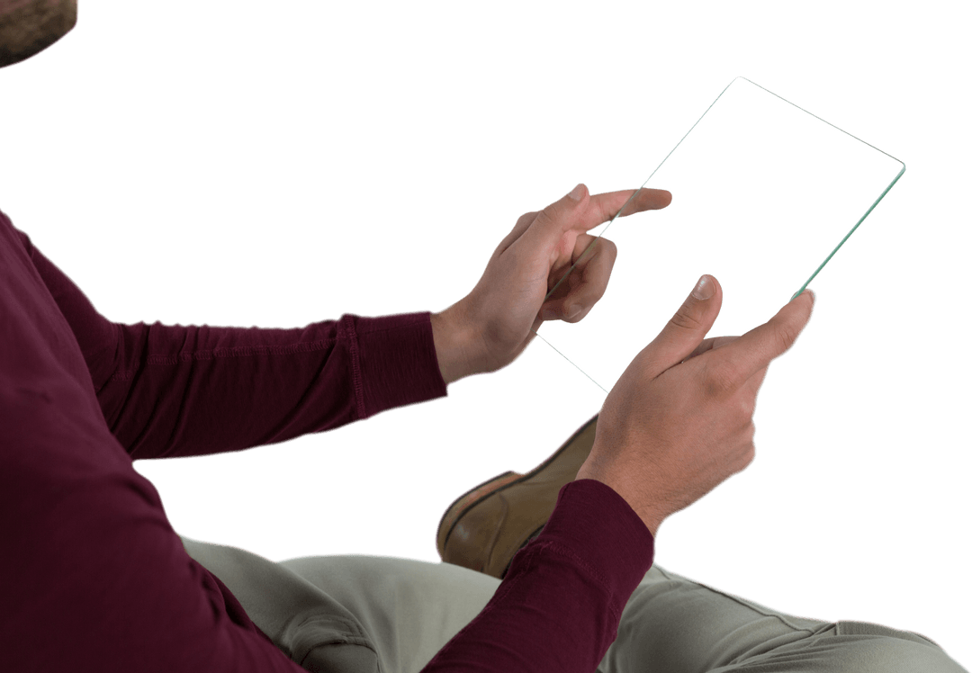 Person Interacting with Transparent Digital Tablet