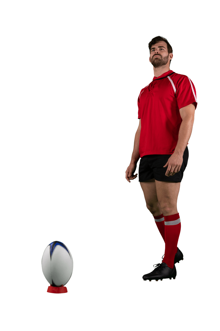 Hispanic Rugby Player with Ball on Transparent Background