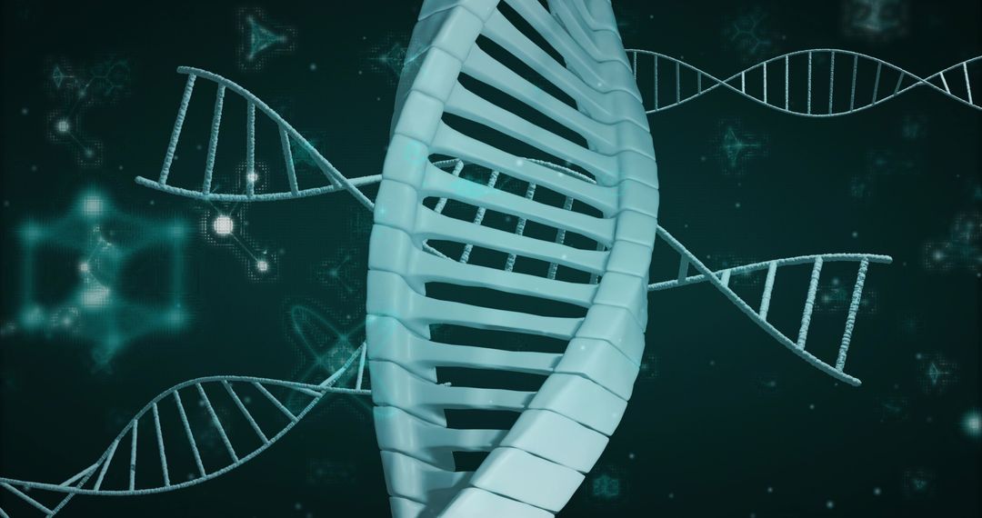 3D DNA Helix Floating in Virtual Space with Molecular Lattice and Neon Glow