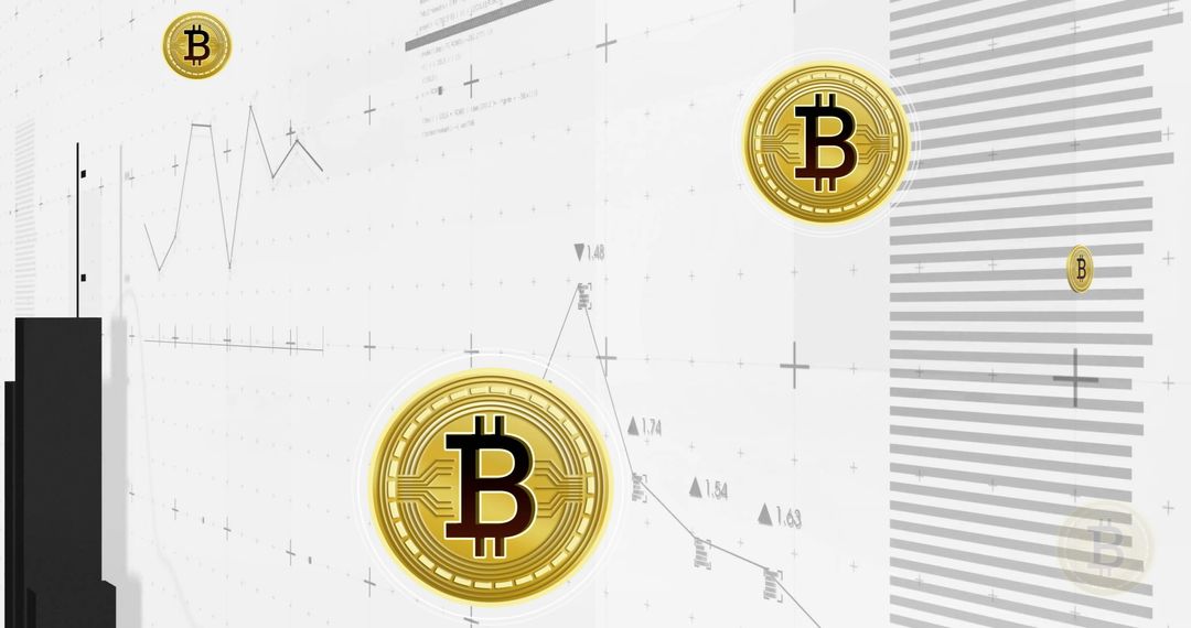 Bitcoin Symbols Over Data Charts and Trading Interface