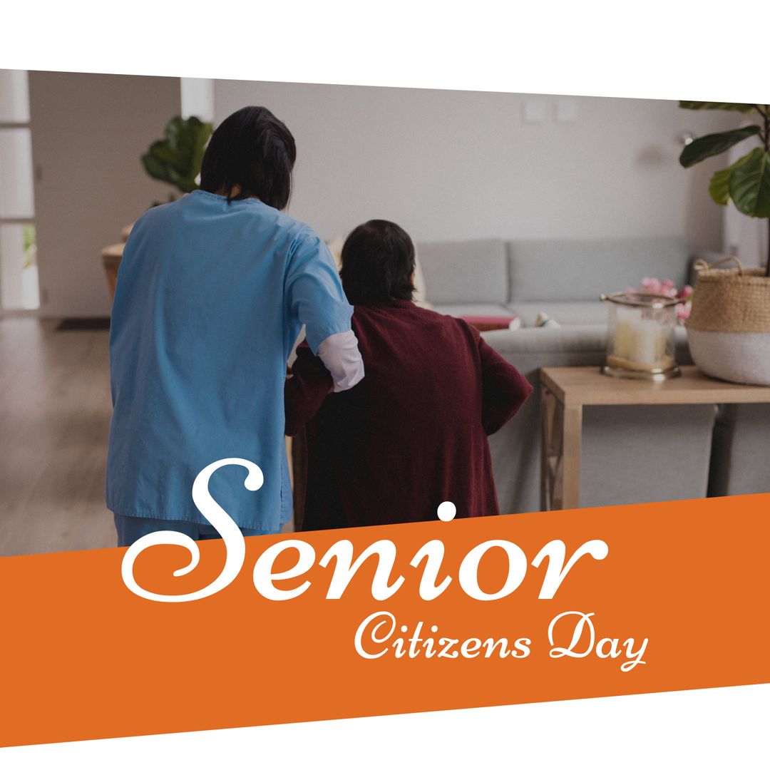 Caregiver Assists Senior in Home Highlighting Senior Citizens Day