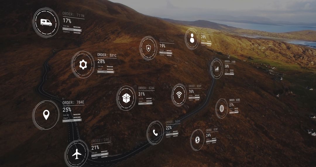 Digital Data Interface Over Open Mountain Landscape