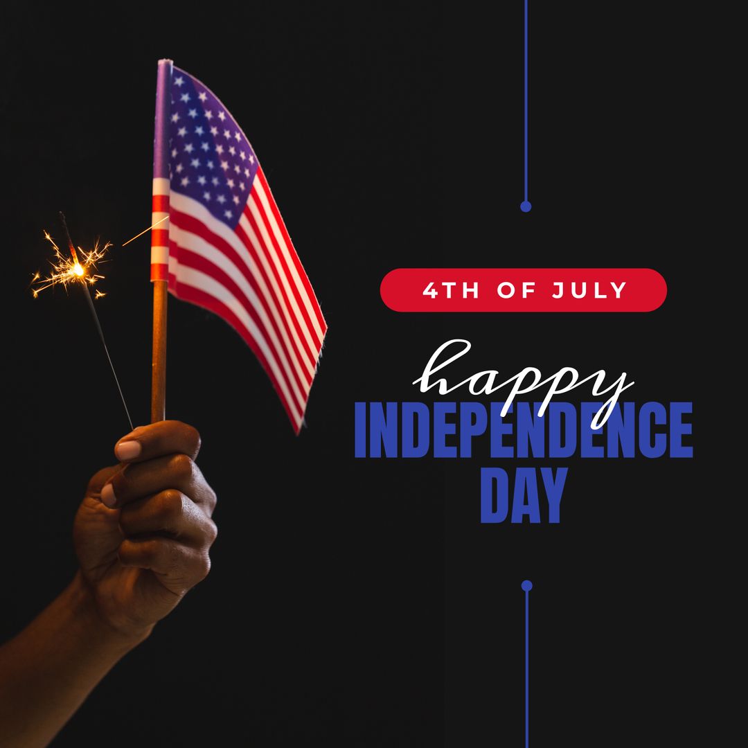 Hand Holding Sparklers and American Flag Celebrating Independence Day