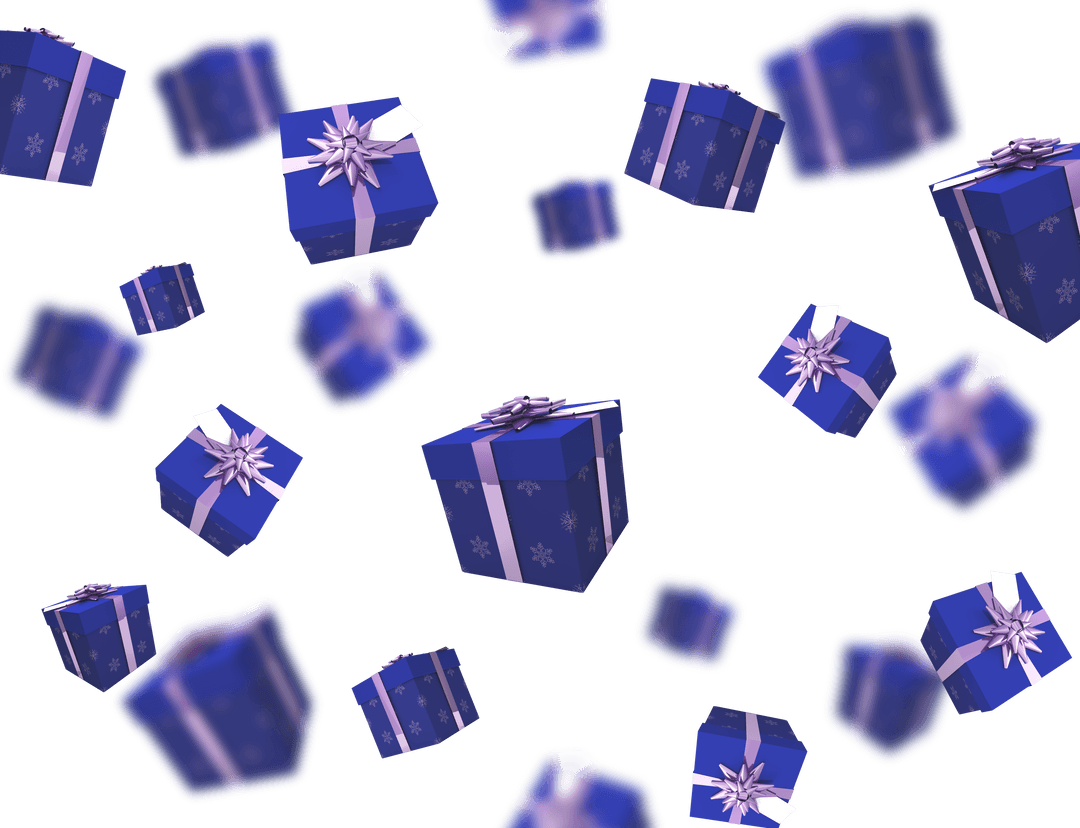 Floating Purple Gift Boxes on Transparent Background Graphic