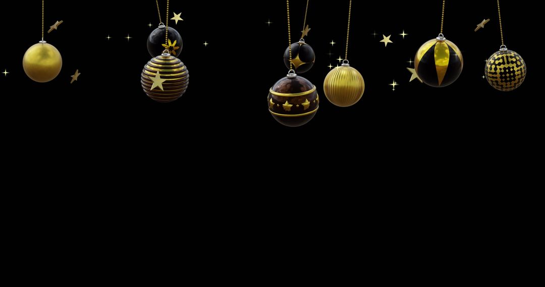 Elegant Black and Gold Christmas Baubles With Stars on Black Background - Free Images, Stock Photos and Pictures on Pikwizard.com