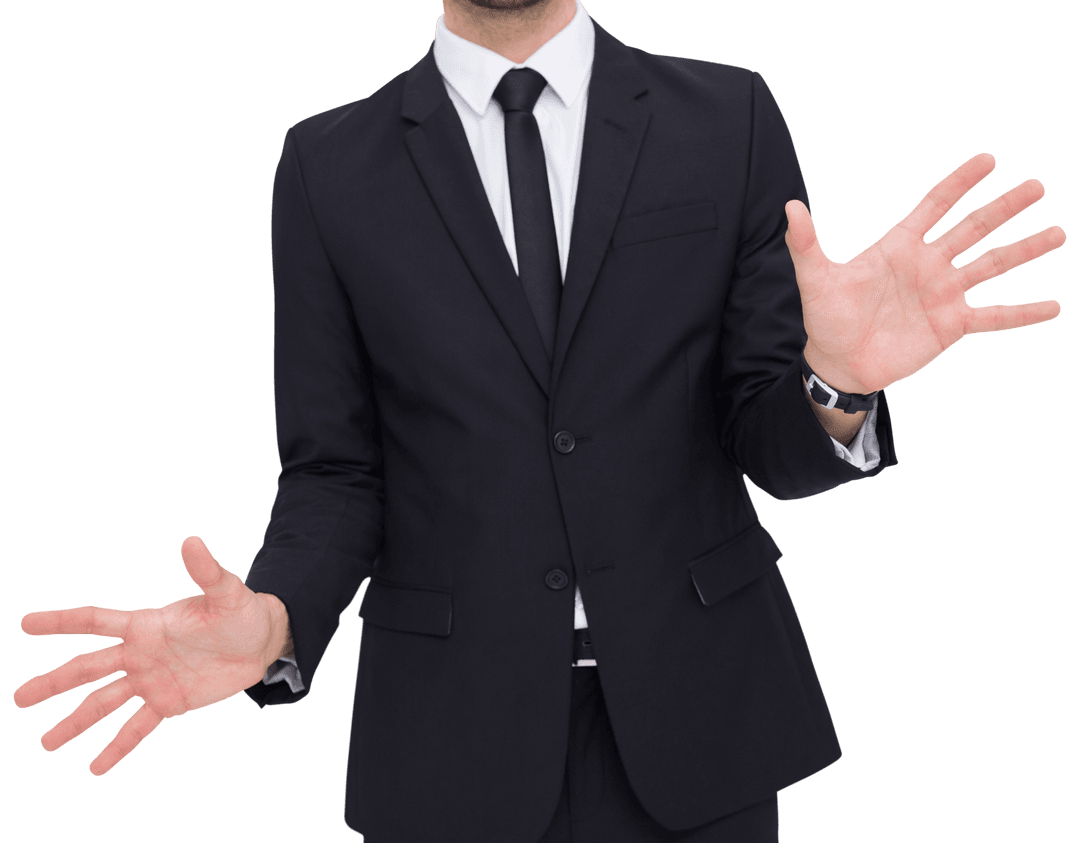 Confident Businessman in Black Suit with Transparent Background