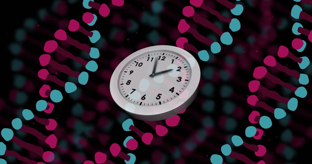 DNA Strands with Clock Symbolizing Genetic Timer
