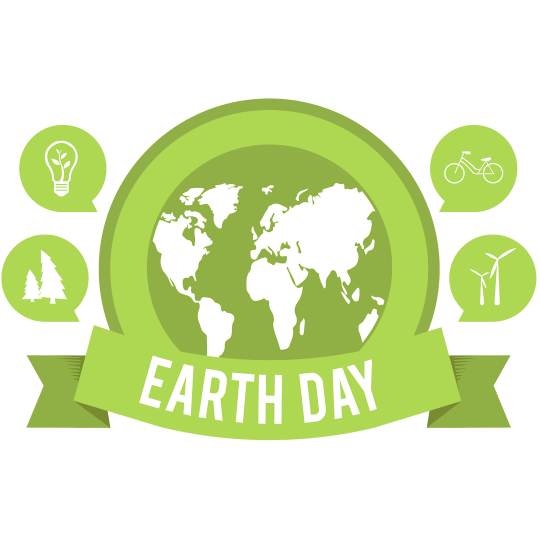 Transparent Earth Day Green Globe with Eco Icons