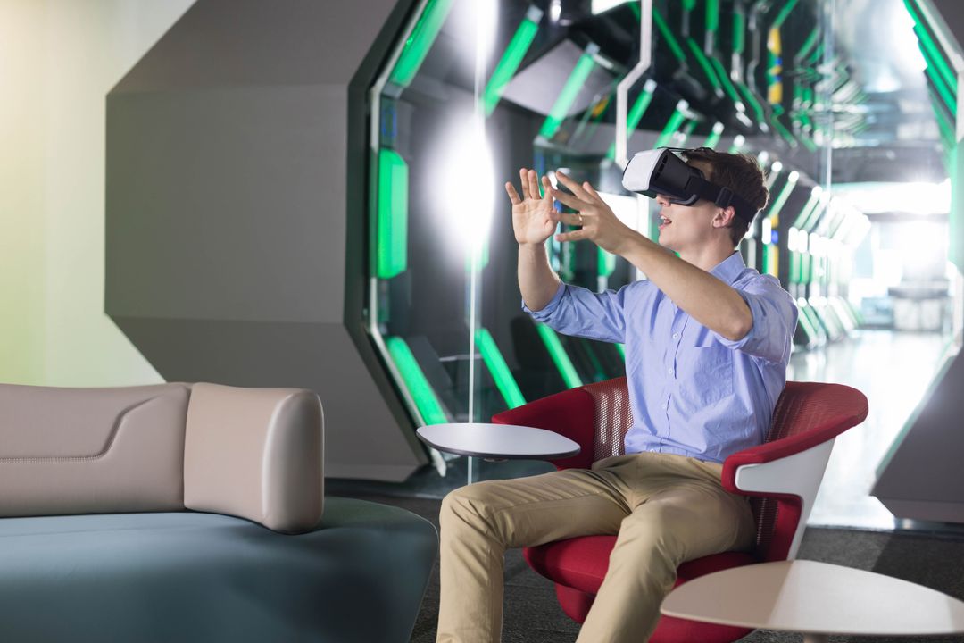 Modern Tech Lounge with Futuristic VR Headset Setup