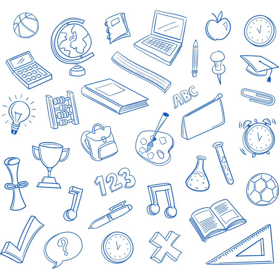 Digital Blue School Icons on Transparent Background for Education Design