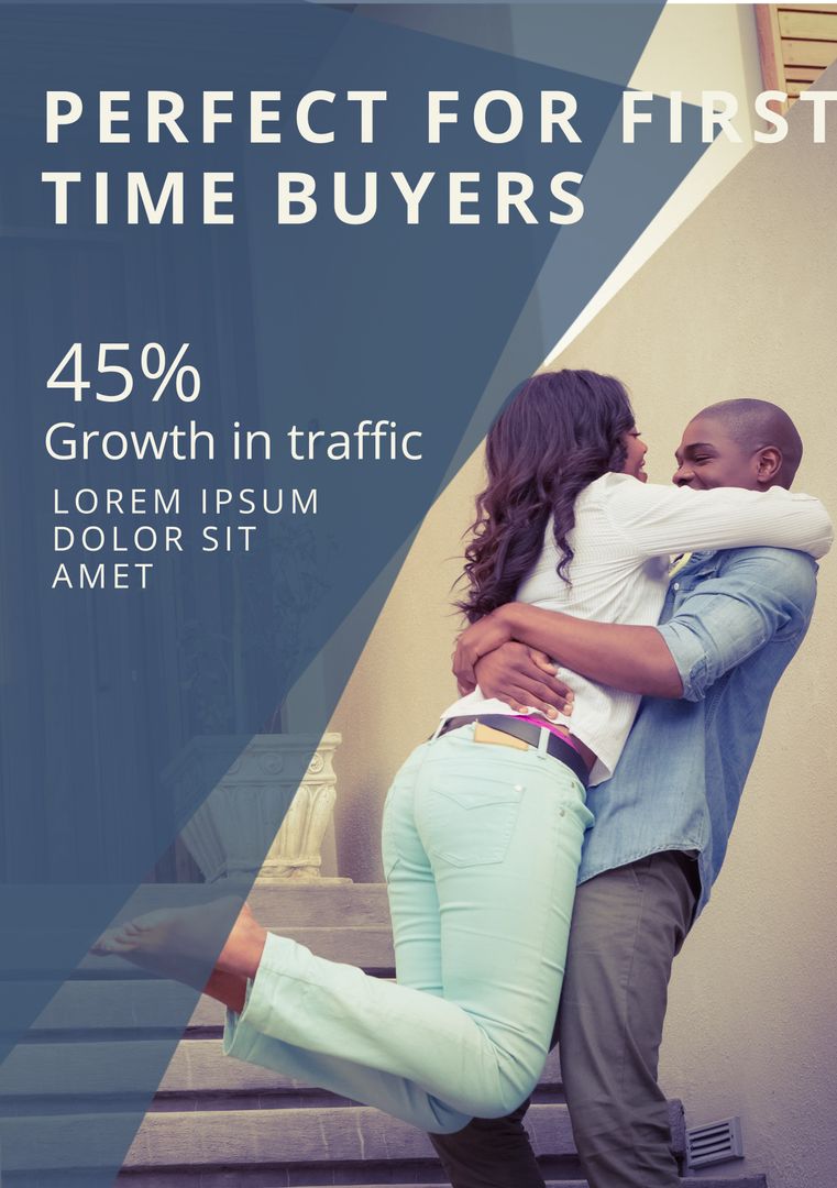 Happy Couple Embracing on Staircase for Homeownership