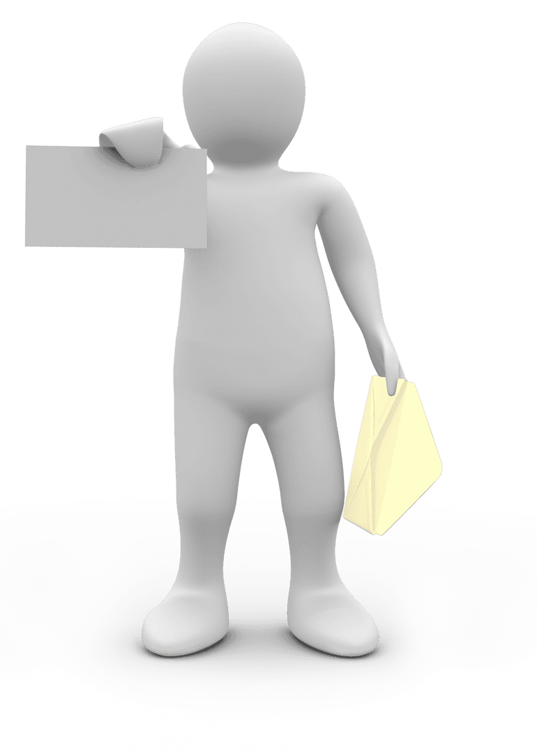 3D Figure Holding Letter with Copy Space on Transparent Background