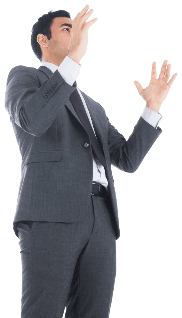 Businessman Gesturing Energetically on Transparent Background