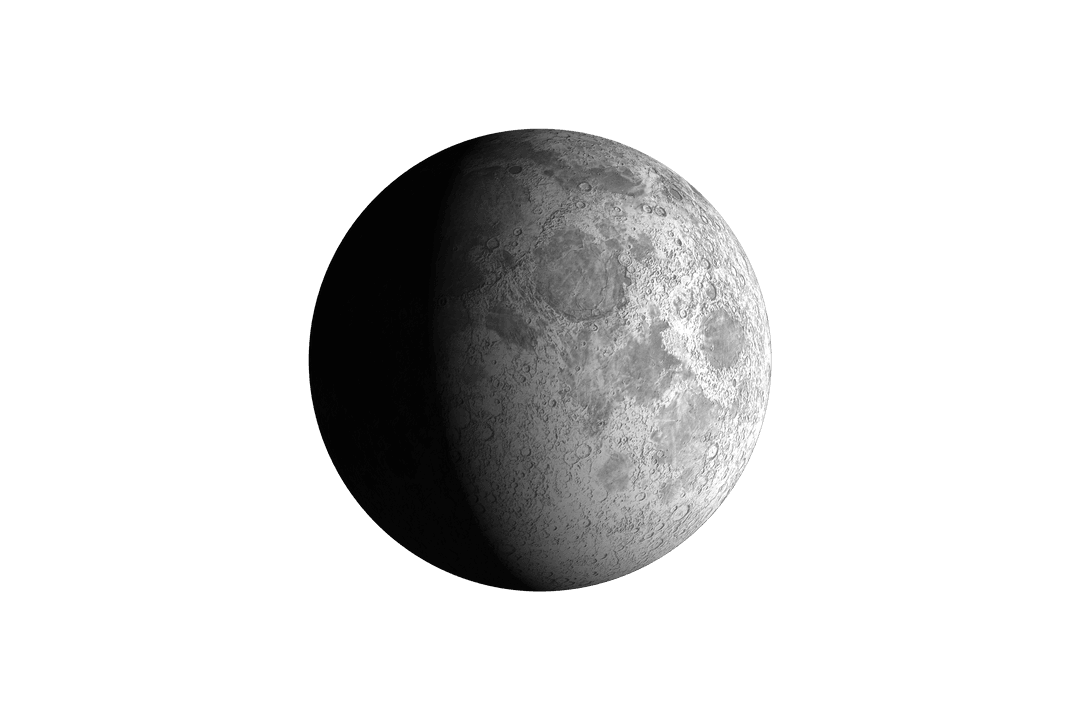 Detailed Half Moon Phase on Transparent Background