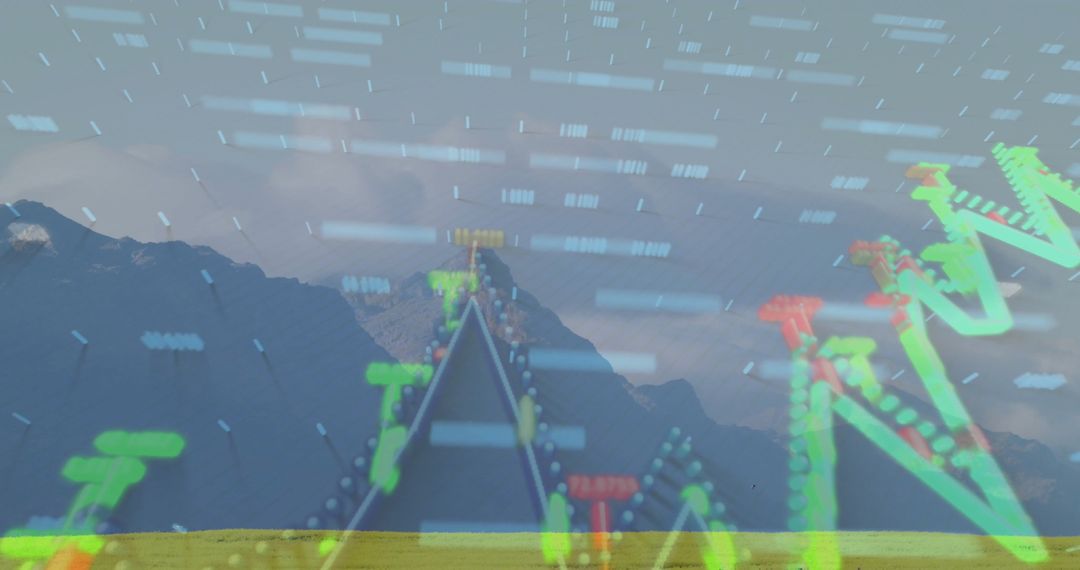 Railway Track with Data Visualization in Mountainous Landscape