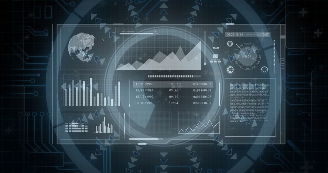 Futuristic Digital Data Interface with Global Chart Display
