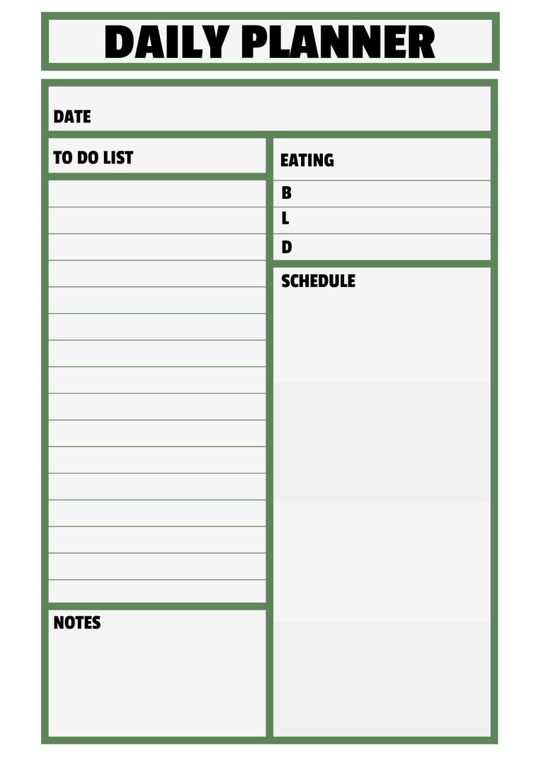 Clear and Structured Daily Planner Template for Efficient Organization - Download Free Stock Templates Pikwizard.com