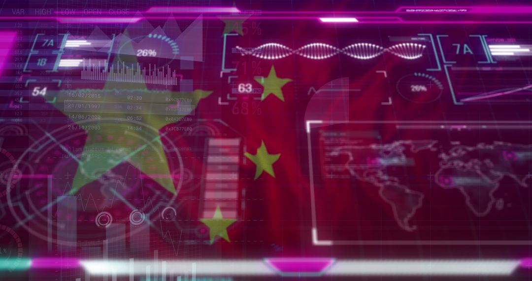 Digital Integration of Chinese Flag with Futuristic Command Dashboard