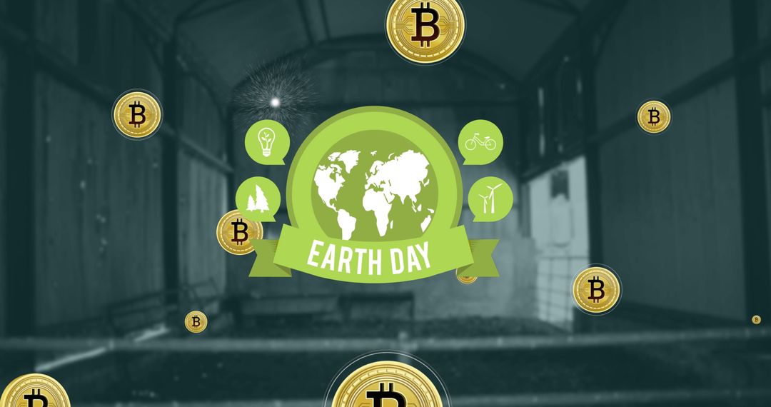 Earth Day Concept with Bitcoin Symbols in Digital Interface