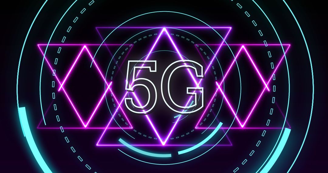 Futuristic 5G Digital Interface with Geometric Neon Shapes