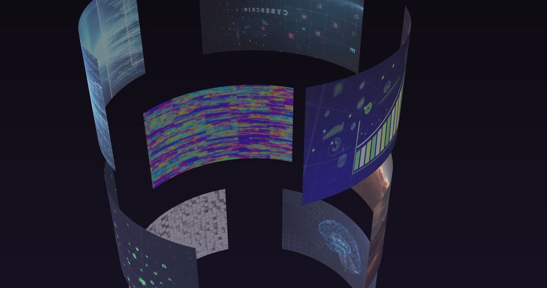 Futuristic Rotating Screens with Technological Graphics