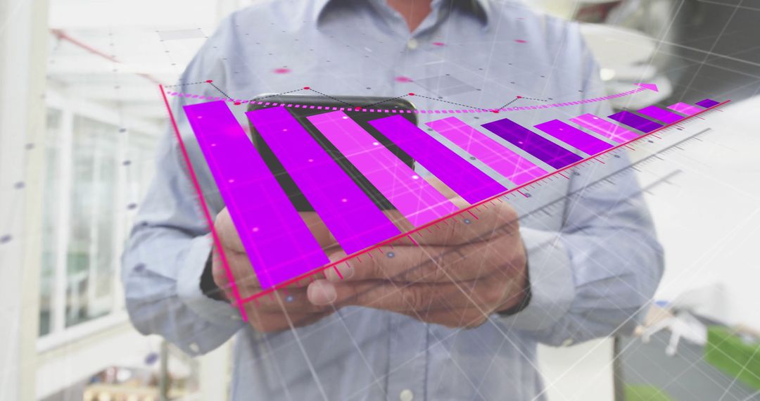 Businessman Analyzing 3D Bar Graph on Smartphone