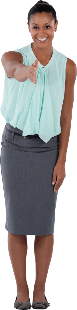 Transparent Businesswoman Extending Arm for Handshake Professional Gesture