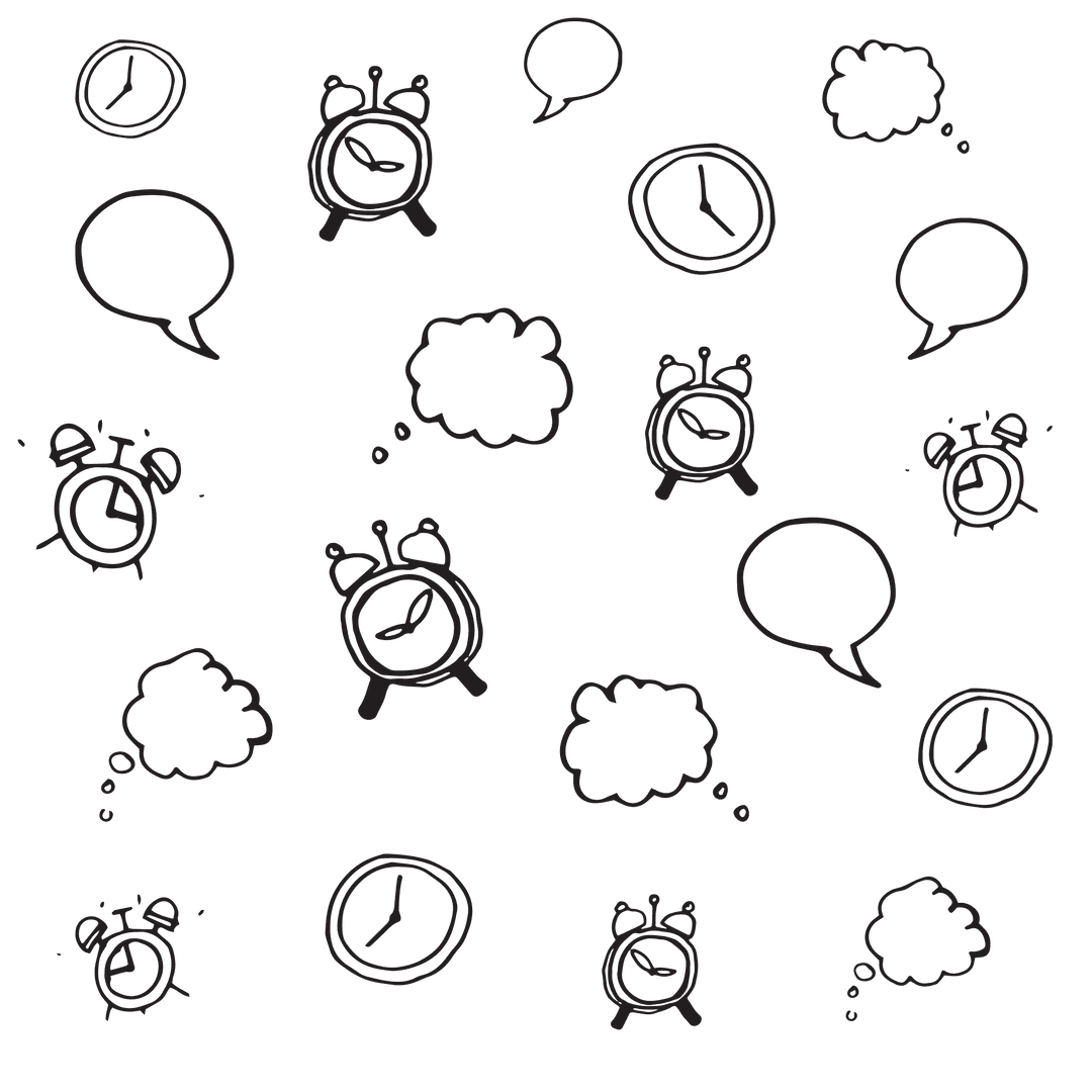 Sketch Style Clocks and Speech Bubbles with Transparent Background