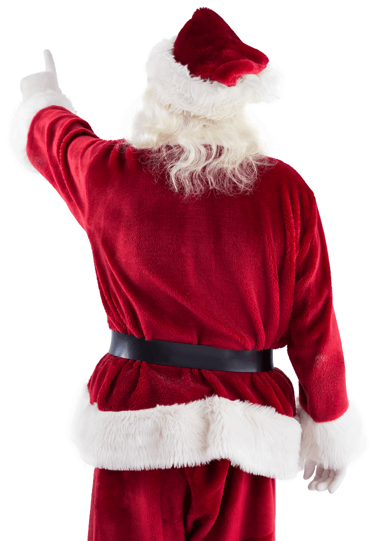 Festive Santa Claus Pointing at Transparent Background