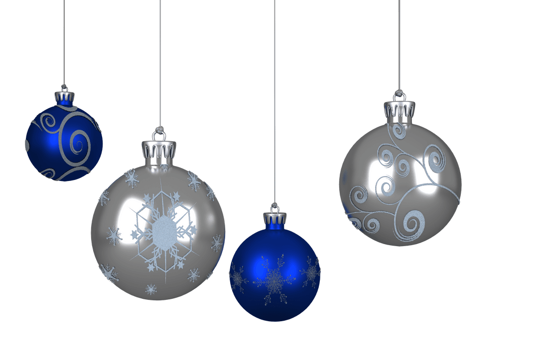 Transparent Blue and Silver Christmas Baubles on Strings