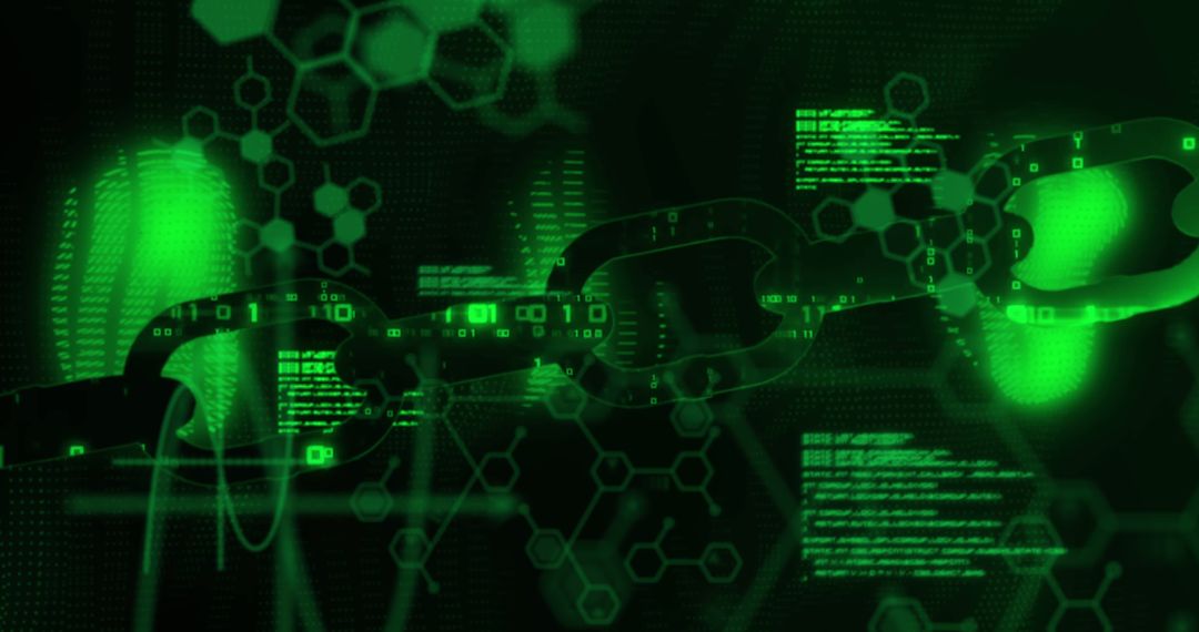 Neon Green Chain Symbolizing Cybersecurity and Medical Tech