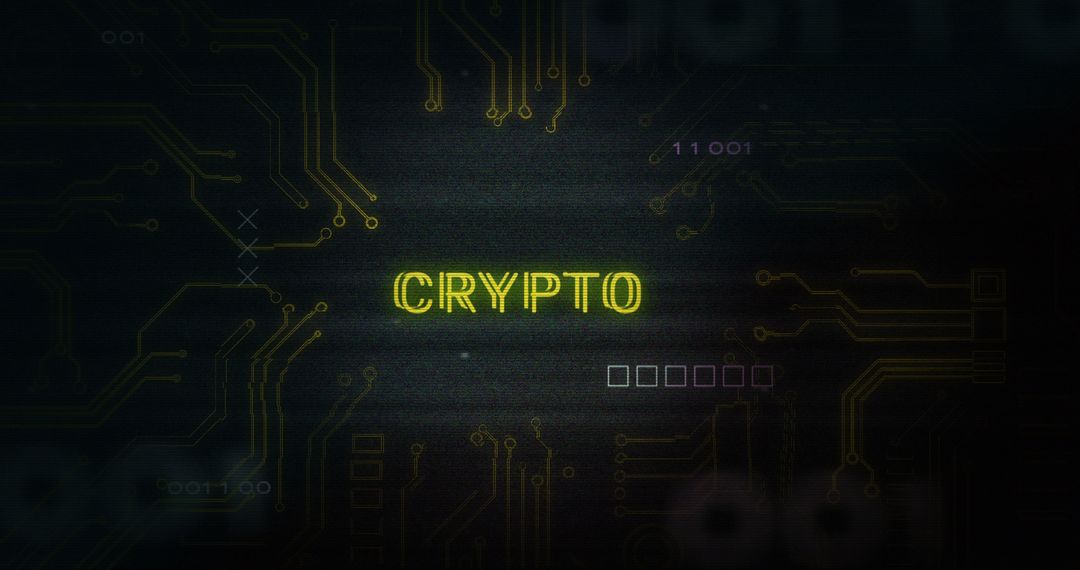 Futuristic Digital Circuit Board with Crypto Text