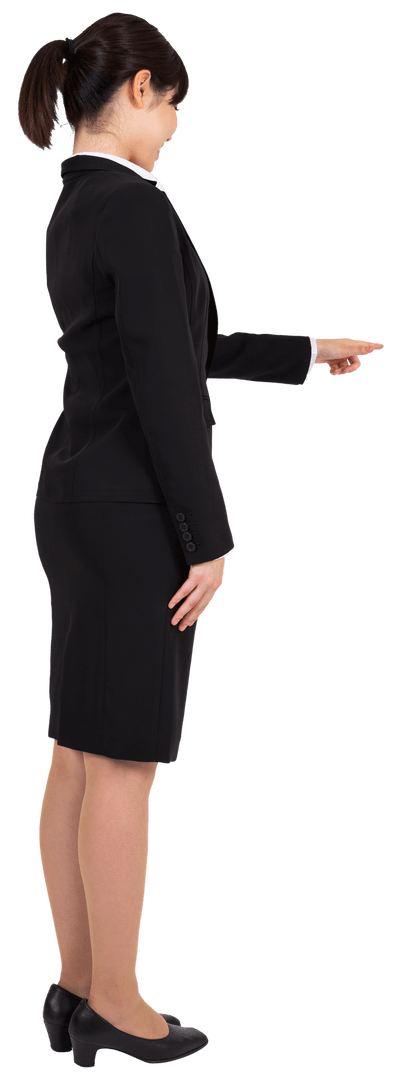 Transparent Asian Businesswoman Pointing in Professional Attire