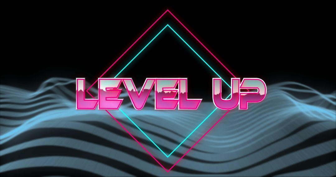 Retro Sci-Fi Neon Glow Concept with Level Up Sign