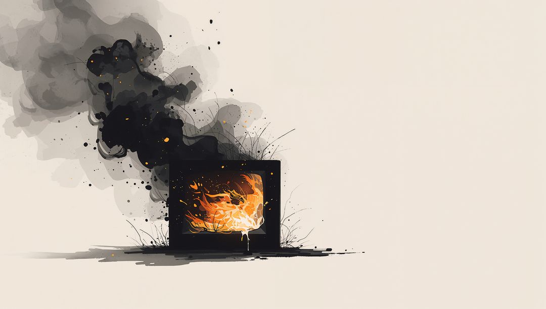 Abstract Digital Artwork of Laptop on Fire with Smoke Swirls