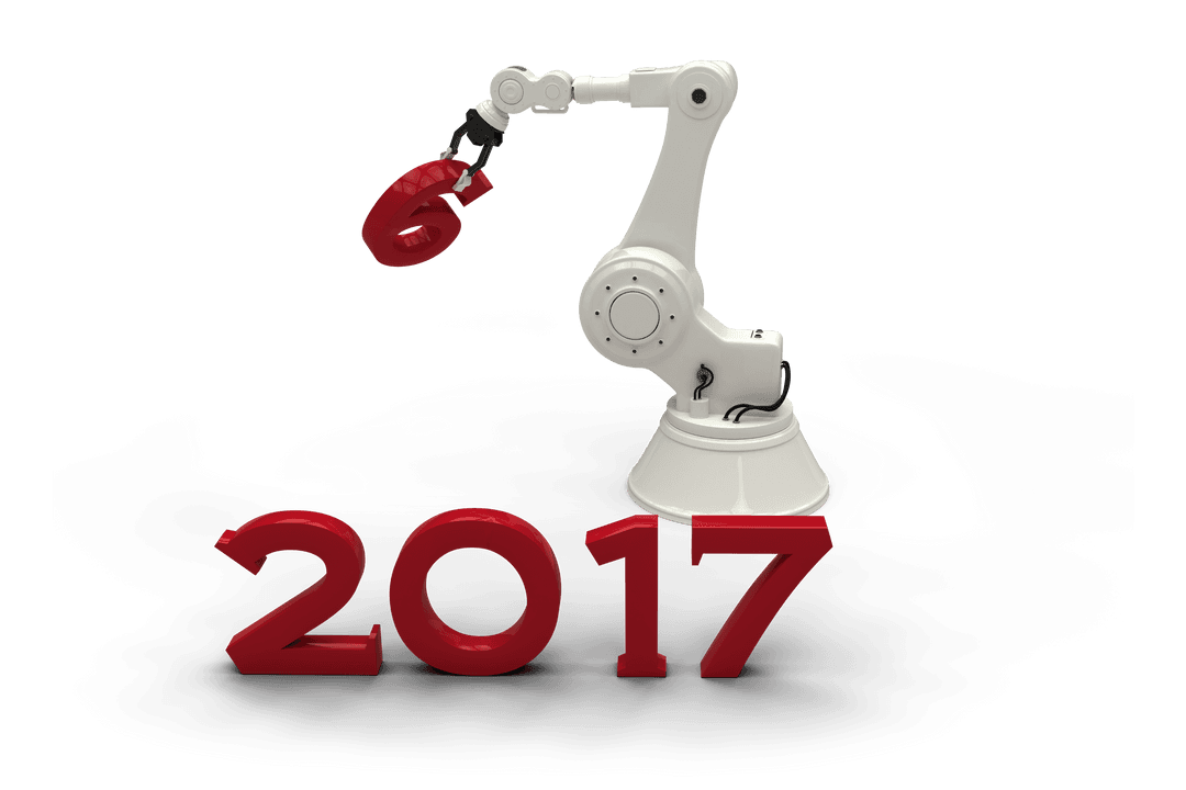 Transparent Robotic Hand Holding Red Number 6 with 2017 Sequence
