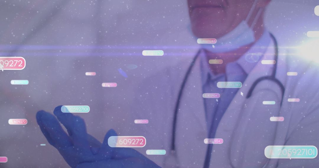Senior Doctor Interacting with Futuristic Medical Data Visualization